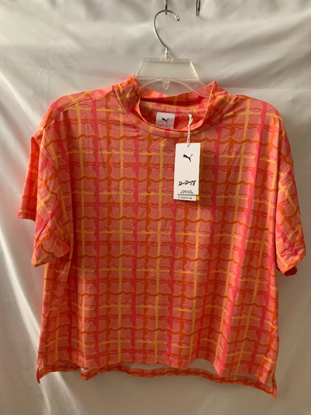 PUMA X DANI DAZEY Cloudspun Mock Neck Golf Shirt in Pink Fruit Sz LARGE